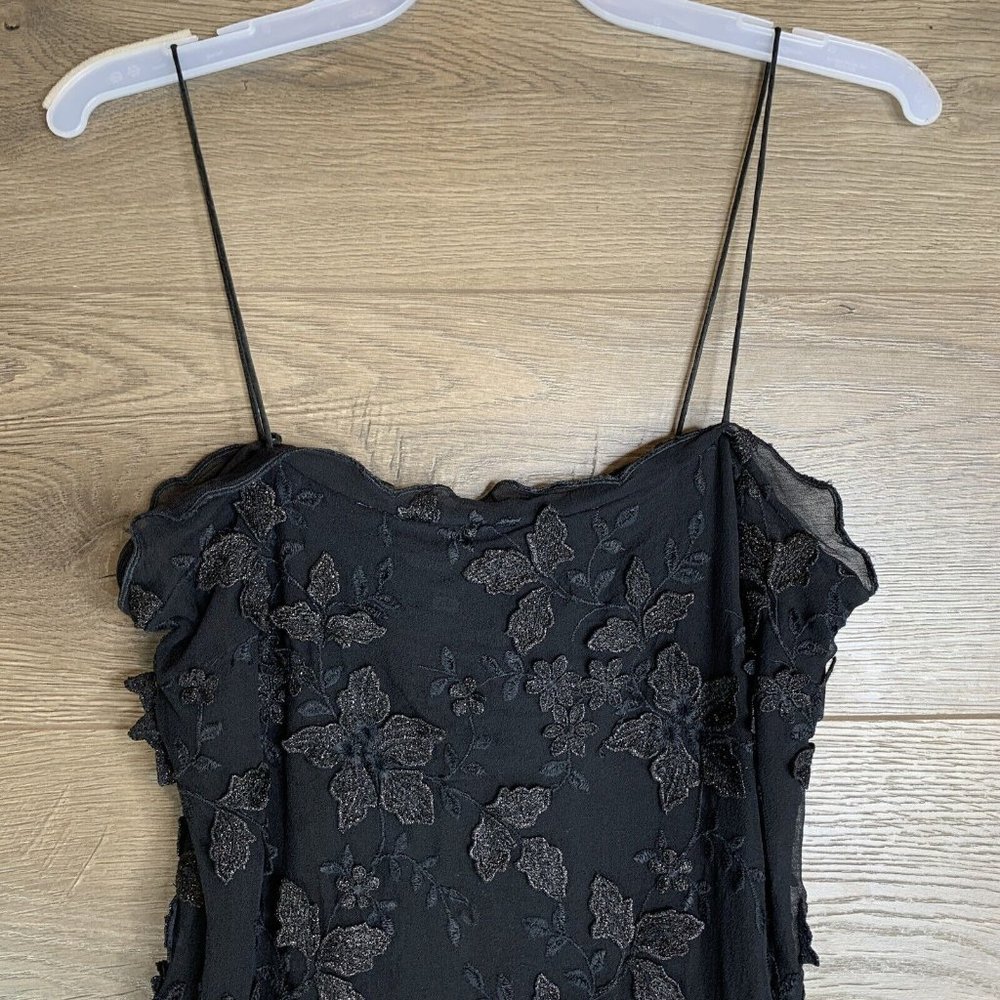 Giorgio Armani Dress Womans 40 Black Silk Embroid Silk Flowers Sparkle Sp Straps - Picture 3 of 11